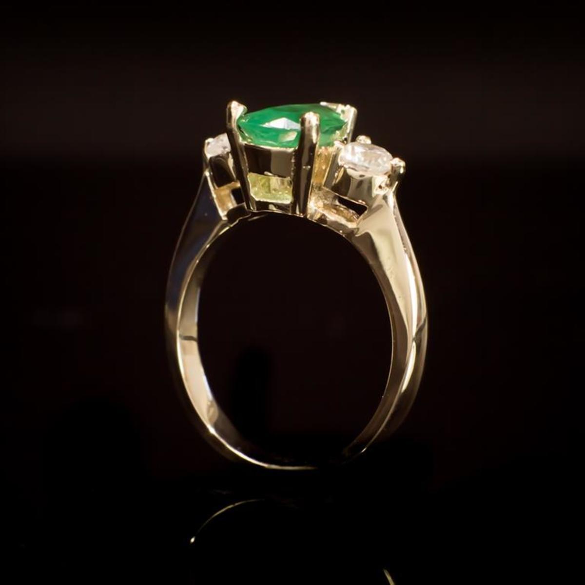 14K Yellow Gold 1.41ct Emerald and 0.58ct Diamond Ring