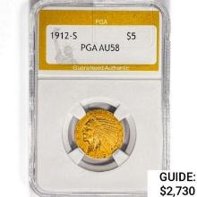 1912-S $5 Gold Half Eagle PGA AU58