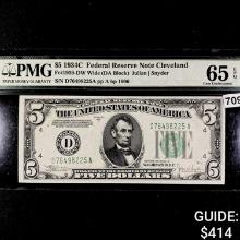 1934 C $5 Federal Reserve Note Cleveland PMG 65
