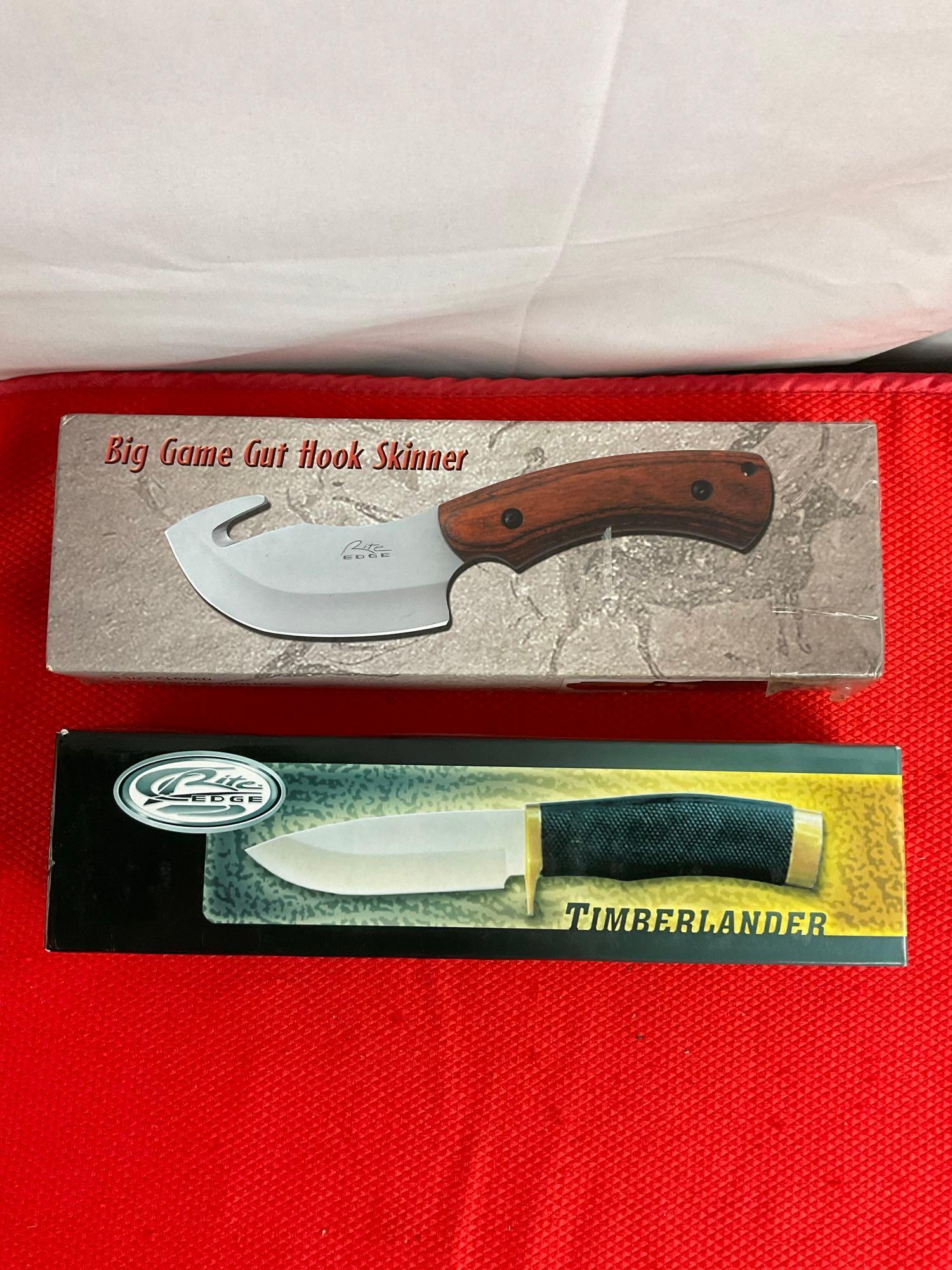 2 pcs Rite Edge Steel Fixed Blade Hunting Knives Models 210594 & 210894 w/ Sheathes. NIB. See pics.