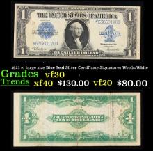 1923 $1 large size Blue Seal Silver Certificate Grades vf++ Signatures Woods/White