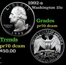 Proof 1992-s Washington Quarter 25c Grades GEM++ Proof Deep Cameo
