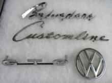 Lot (4) Vintage Automobile Emblems/ Trim Badges- GTO, Belvedere, VW, Customline