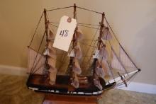 MODEL OF 3 MASTED SAILING BATTLE SHIP APPROX 16 X 14 INCH TALL