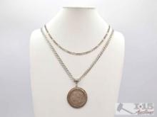 (2) Sterling Silver Chain Necklaces with 1921 Morgan Silver Dollar Pendant, 89.71g