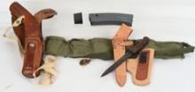 LOT OF 30-06 AMMO, VZ-58 BAYONET, TWO HOLSTERS