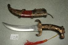 Decorative Horse Head Dagger Blade With Genghis Khan Scabbard