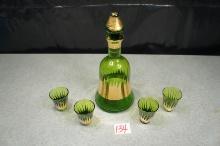 Vtg Murano Green Bohemian Decanter & Glass Set