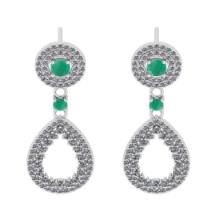 1.71 Ctw VS/SI1 Emerald and Diamond 14K White Gold Dangling Earrings (ALL DIAMOND ARE LAB GROWN
