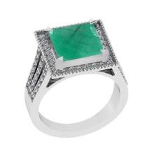 3.56 Ctw VS/SI1 Emerald and Diamond 14K White Gold Vintage Style Ring (ALL DIAMOND ARE LAB GROWN DIA