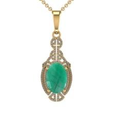 5.45 Ctw VS/SI1 Emerald And Diamond 14K Yellow Gold Vintage Style NecklaceALL DIAMOND ARE LAB GROWN