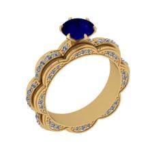 3.35 Ctw VS/SI1Blue Sapphire and Diamond 14K Yellow Gold Engagement Ring (ALL DIAMONDS ARE LAB GROWN