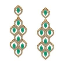 5.75 CtwVS/SI1 Emerald And Diamond 14K Yellow Gold Dangling Earrings( ALL DIAMOND ARE LAB GROWN )