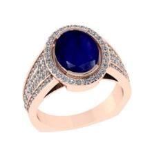 3.00 Ctw VS/SI1 Blue Sapphire and Diamond 14K Rose Gold Vintage Style Ring (ALL DIAMOND ARE LAB GROW