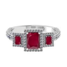 3.06 Ctw VS/SI1 Ruby and Diamond 14K White Gold Engagement Halo Ring(ALL DIAMOND ARE LAB GROWN)