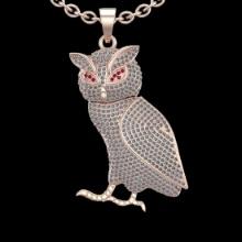 2.13 Ctw VS/SI1 Diamond 14K Rose Gold Vintage Style Owl Necklace (ALL DIAMOND ARE LAB GROWN )