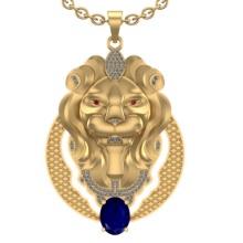 2.98 Ctw VS/SI1 Blue Sapphire and Diamond 14K White Gold Lion Necklace (ALL DIAMOND ARE LAB GROWN )