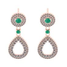 1.71 Ctw VS/SI1 Emerald and Diamond 14K Rose Gold Dangling Earrings (ALL DIAMOND ARE LAB GROWN