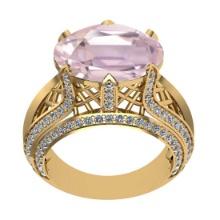 7.97 Ctw VS/SI1 Kunzite and Diamond 14K Yellow Gold Engagement Ring (ALL DIAMOND ARE LAB GROWN)