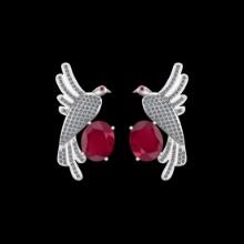 7.33 Ctw VS/SI1 Ruby And Diamond 14K White Gold Stud Earrings (ALL DIAMOND ARE LAB GROWN )