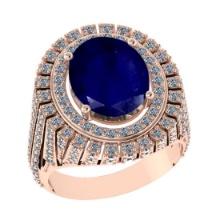 3.92 Ctw VS/SI1 Blue Sapphire and Diamond 14K Rose Gold Vintage Style Ring (ALL DIAMOND ARE LAB GROW
