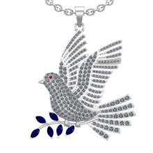 4.32 Ctw VS/SI1 Blue Sapphire and Diamond 14K White Gold Fly Bird Necklace (ALL DIAMOND ARE LAB GROW