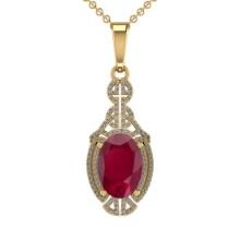 5.45 Ctw VS/SI1 Ruby And Diamond 14K Yellow Gold Vintage Style NecklaceALL DIAMOND ARE LAB GROWN