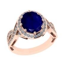 2.90 Ctw VS/SI1 Blue Sapphire and Diamond 14K Rose Gold Vintage Style Ring (ALL DIAMOND ARE LAB GROW