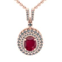 1.80 Ctw VS/SI1 Ruby And Diamond 14K Rose Gold Necklace (ALL DIAMOND ARE LAB GROWN )