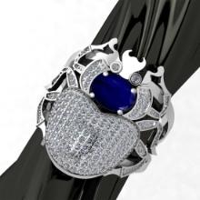 2.17 CtwVS/SI1 Blue Sapphire and Diamond14K White Gold Vintage style Beetle Ring (ALL DIAMOND ARE LA