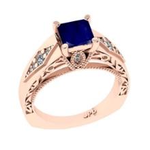 1.26 Ctw VS/SI1 Blue Sapphire and Diamond 14K Rose Gold Engagement Halo Ring(ALL DIAMOND ARE LAB GRO
