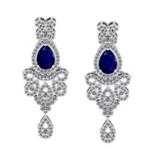 5.65 CtwVS/SI1 Blue Sapphire And Diamond 14K White Gold Dangling Earrings( ALL DIAMOND ARE LAB GROWN
