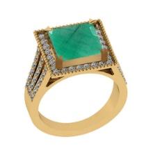 3.56 Ctw VS/SI1 Emerald and Diamond 14K Yellow Gold Vintage Style Ring (ALL DIAMOND ARE LAB GROWN DI