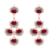 9.20 CtwVS/SI1 Ruby And Diamond 14K Rose Gold Dangling Earrings( ALL DIAMOND ARE LAB GROWN )