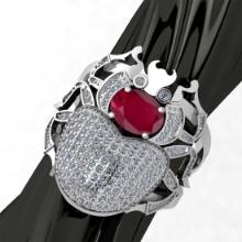 2.17 CtwVS/SI1 Ruby and Diamond14K White Gold Vintage style Beetle Ring (ALL DIAMOND ARE LAB GROWN)