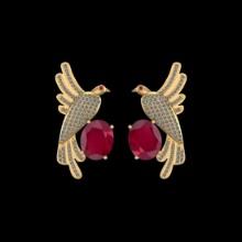 7.33 Ctw VS/SI1 Ruby And Diamond 14K Yellow Gold Stud Earrings (ALL DIAMOND ARE LAB GROWN )