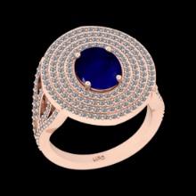 3.13 Ctw VS/SI1 Blue sapphire and Diamond 14K Rose Gold Engagement Halo ring (ALL DIAMOND ARE LAB GR
