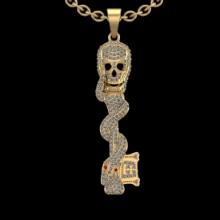 1.00 Ctw VS/SI1 Diamond 14K Yellow Gold Vintage Style Snake Skull Necklace (ALL DIAMOND ARE LAB GROW