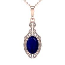 5.45 Ctw VS/SI1 Blue Sapphire And Diamond 14K Rose Gold Vintage Style NecklaceALL DIAMOND ARE LAB GR