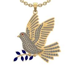4.32 Ctw VS/SI1 Blue Sapphire and Diamond 14K White Gold Fly Bird Necklace (ALL DIAMOND ARE LAB GROW