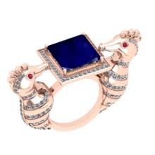 6.21 Ctw VS/SI1 Blue Sapphire and Diamond 14K Rose Gold Vintage Style Animal Ring (ALL DIAMOND ARE L