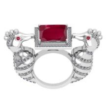 6.21 Ctw VS/SI1 Ruby and Diamond 14K White Gold Vintage Style Animal Ring (ALL DIAMOND ARE LAB GROWN