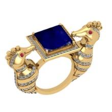 6.21 Ctw VS/SI1 Blue Sapphire and Diamond 14K White Gold Vintage Style Animal Ring (ALL DIAMOND ARE