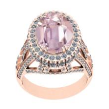 8.84 Ctw VS/SI1 Kunzite and Diamond 14K Rose Gold Engagement Ring (ALL DIAMOND ARE LAB GROWN)