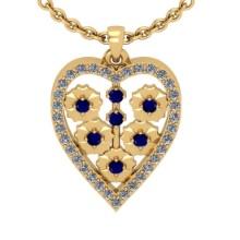 0.30 Ctw VS/SI1 Blue Sapphire And Diamond 14K Yellow Gold Necklace (ALL DIAMOND ARE LAB GROWN )