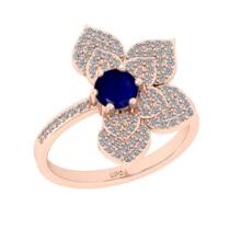 0.92 Ctw VS/SI1 Blue sapphire and Diamond Prong Set 14K Rose Gold Engagement Ring