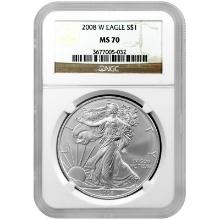 Burnished 2008-W Silver Eagle MS70 NGC