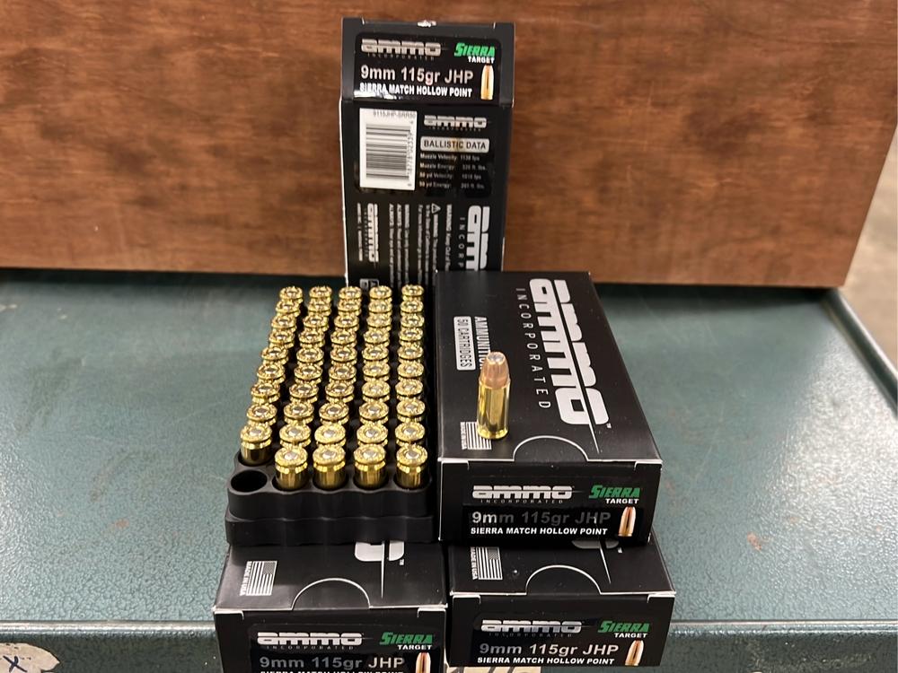 4-50rnd boxes 9mm Ammo 115gr JHP Sierra Match