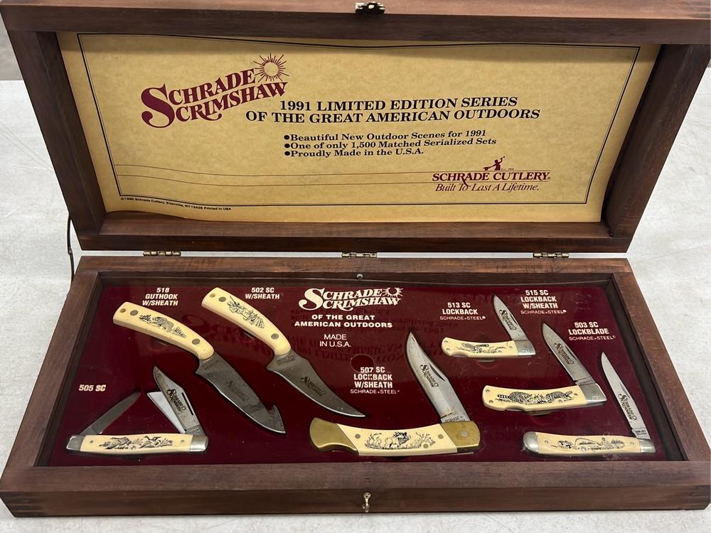 Scharde Scrimshaw 1991 Limited Edition Series 1 of 1500 7 Scrimshaw knives