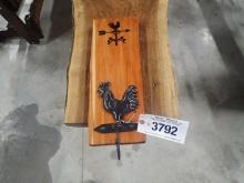 Rooster w/ Hook on Cedar Board